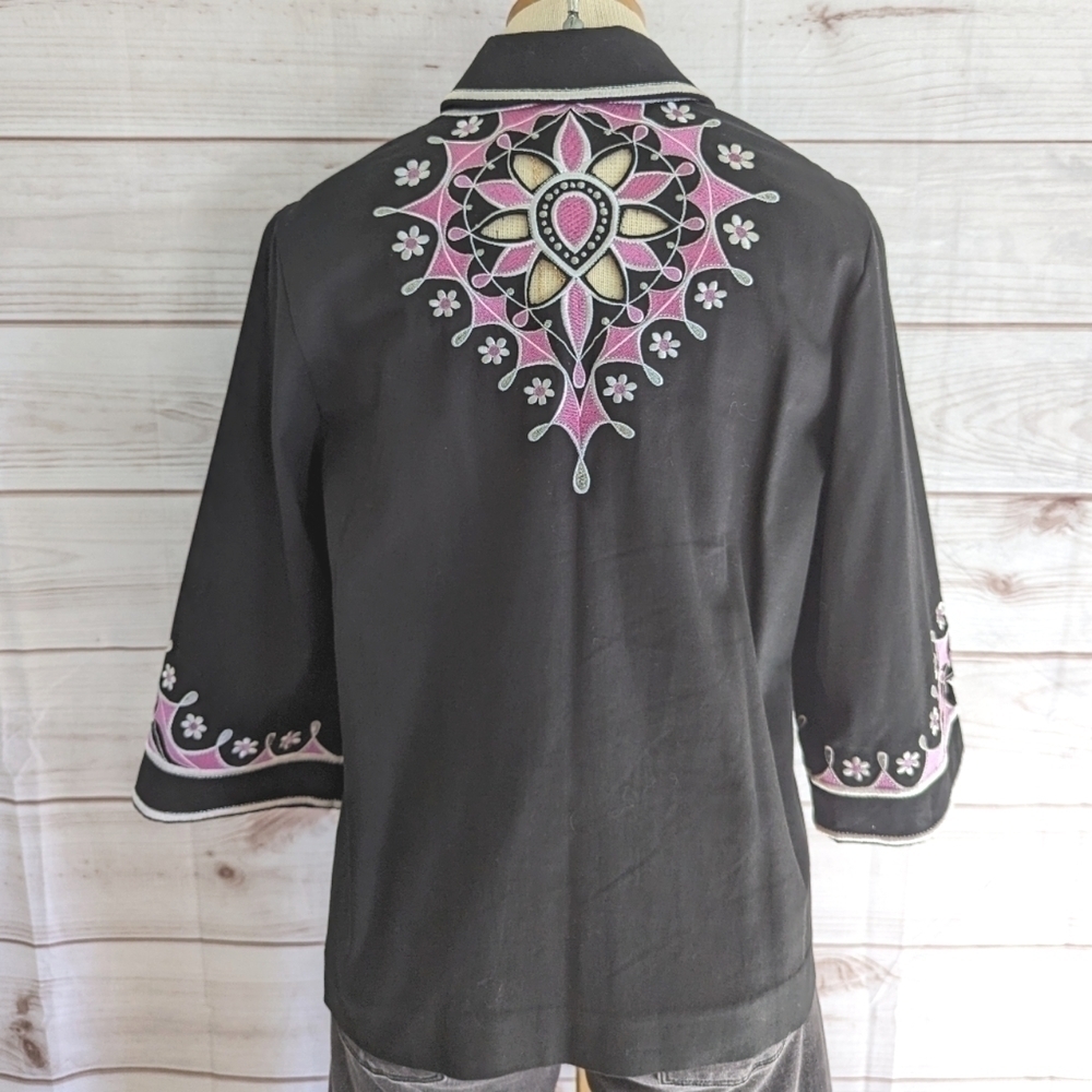 Bob Mackie Vintage Embroidered Cut Out Jacket in Black Pink and White Size Small - Picture 6 of 13